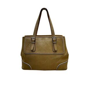 Coach Women’s Tan & White Leather Double Strap Silver Buckle Accents Hand Bag